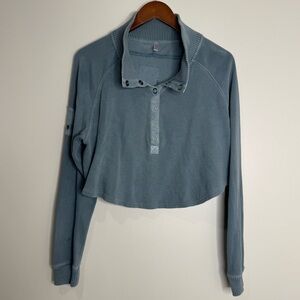FP Movement So Fly Henley Ribbed Cropped Layer Top Snap Long Sleeve Size XS Blue